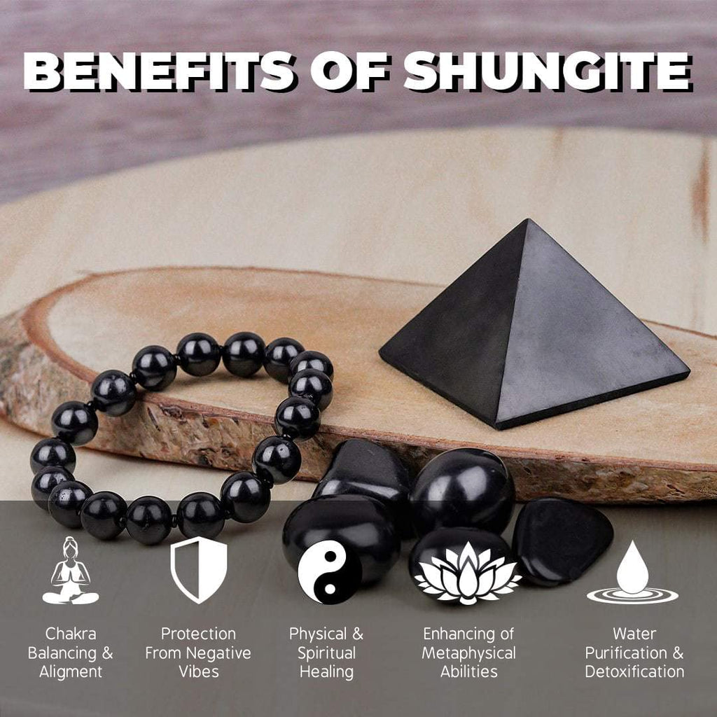 Heka Naturals Shungite Crystal Necklace Pendants Set | Healing Crystals & Chakra Necklace - Gemstone Jewelry for Men & Women - S
