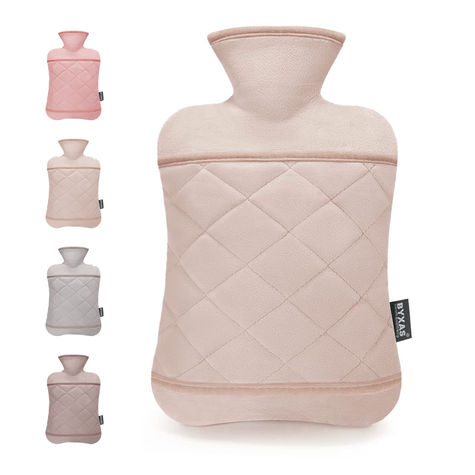 BYXAS Hot Water Bag with Cover-2.0L BPA Free PVC Hot Water Bottle Odorless Superior Material Hot Water Bottle Bag-Light Pink