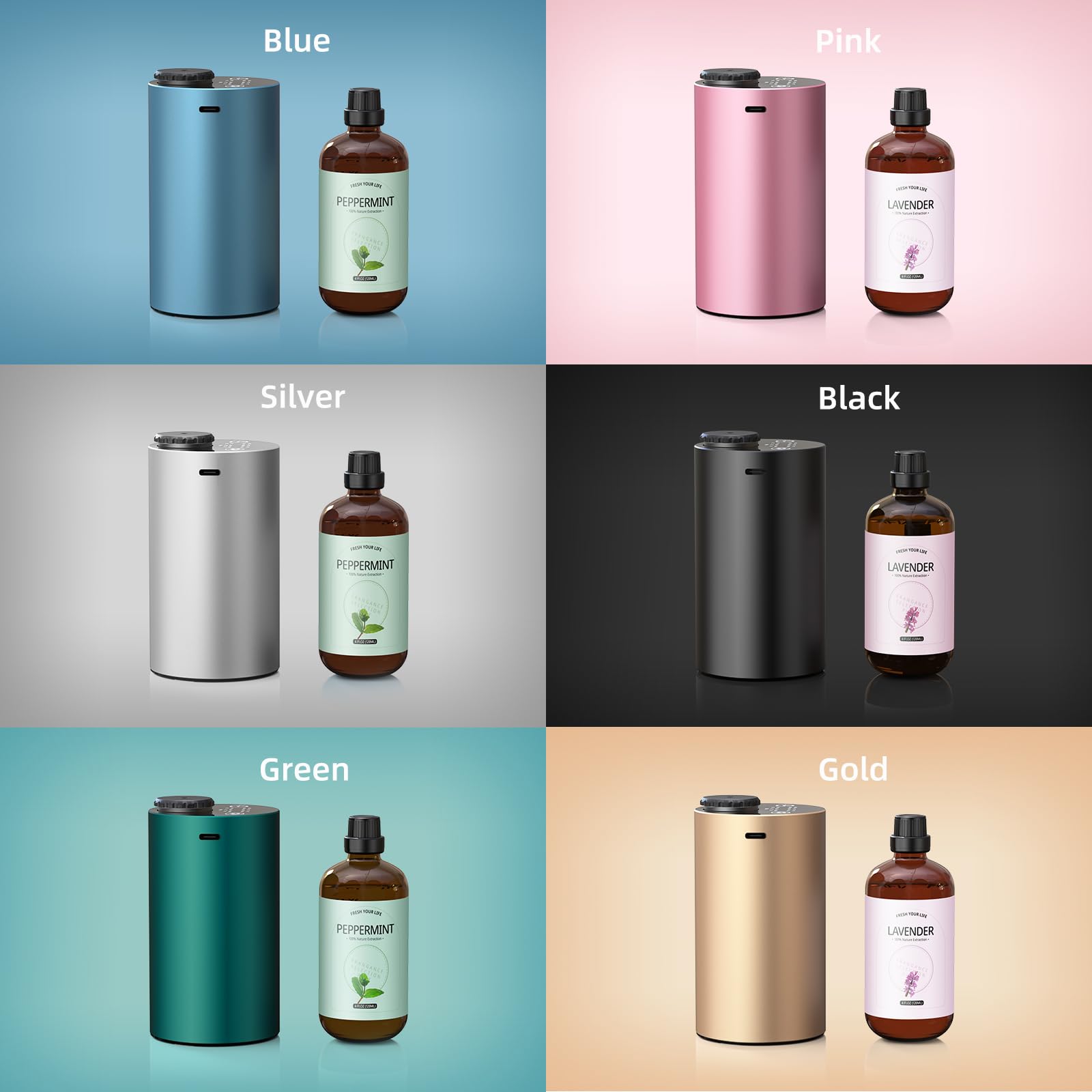 Waterless Diffuser for Essential Oil, Battery Operated Portable Nebulizer, Aromatherapy Scent Diffusers for Home Large Room, Car