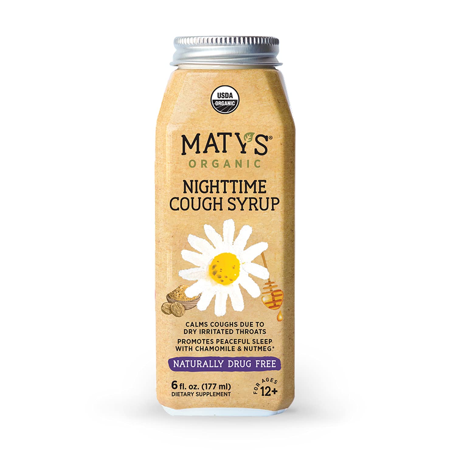 Matys Organic Nighttime Cough Syrup, Natural Cough Syrup Relief for Adults and Kids 12+, Made with Organic Honey, Chamomile & N