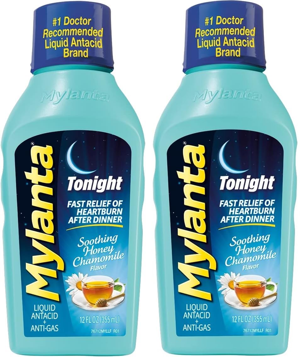 Mylanta Antacid and Gas Relief, Tonight Formula, Honey-Chamomile, 12 Fl Oz (Pack of 2)