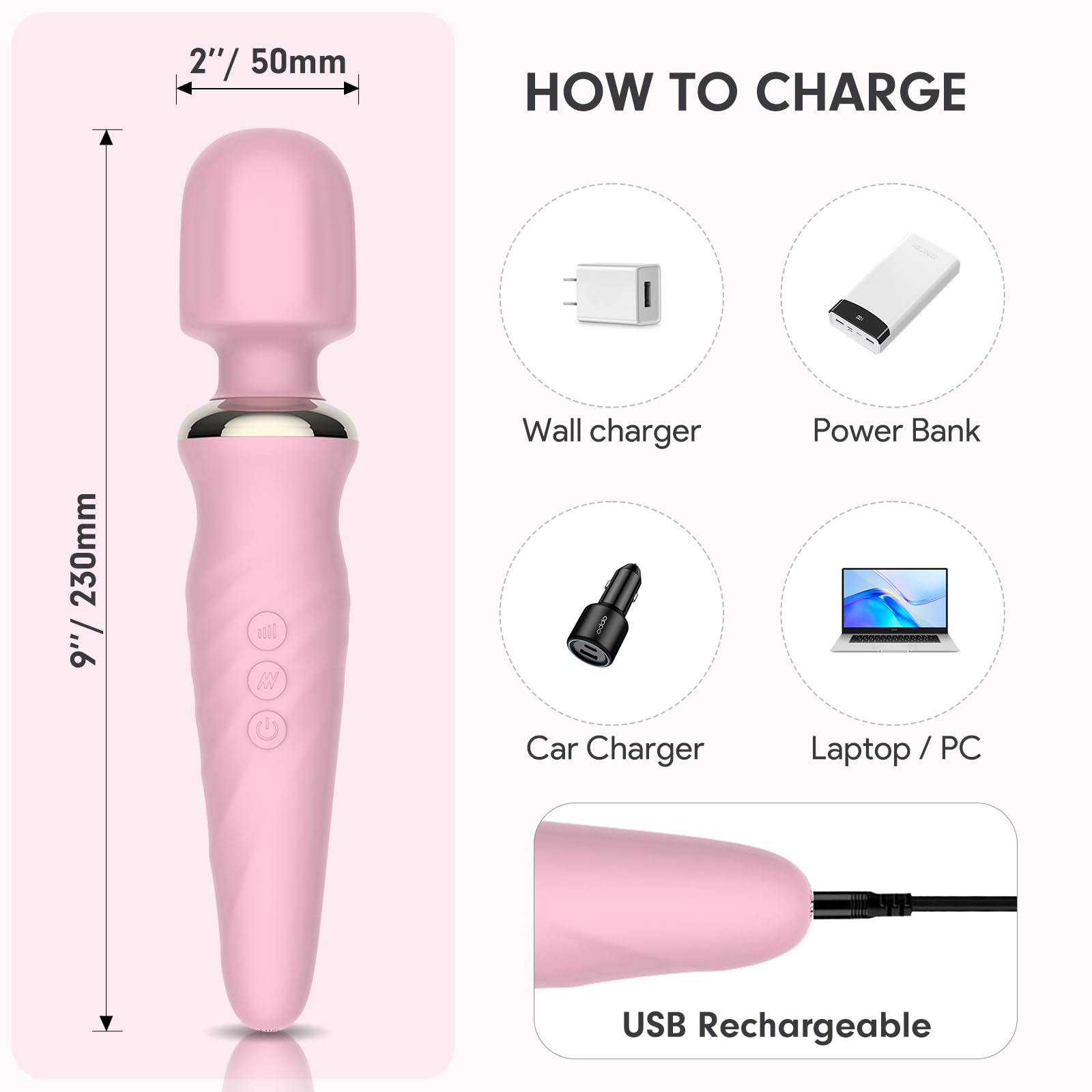 MANFLY Portable Electric Travel Massager, Handheld Rechargeable Neck and Shoulder Muscle Home Massage Tool (Pink)