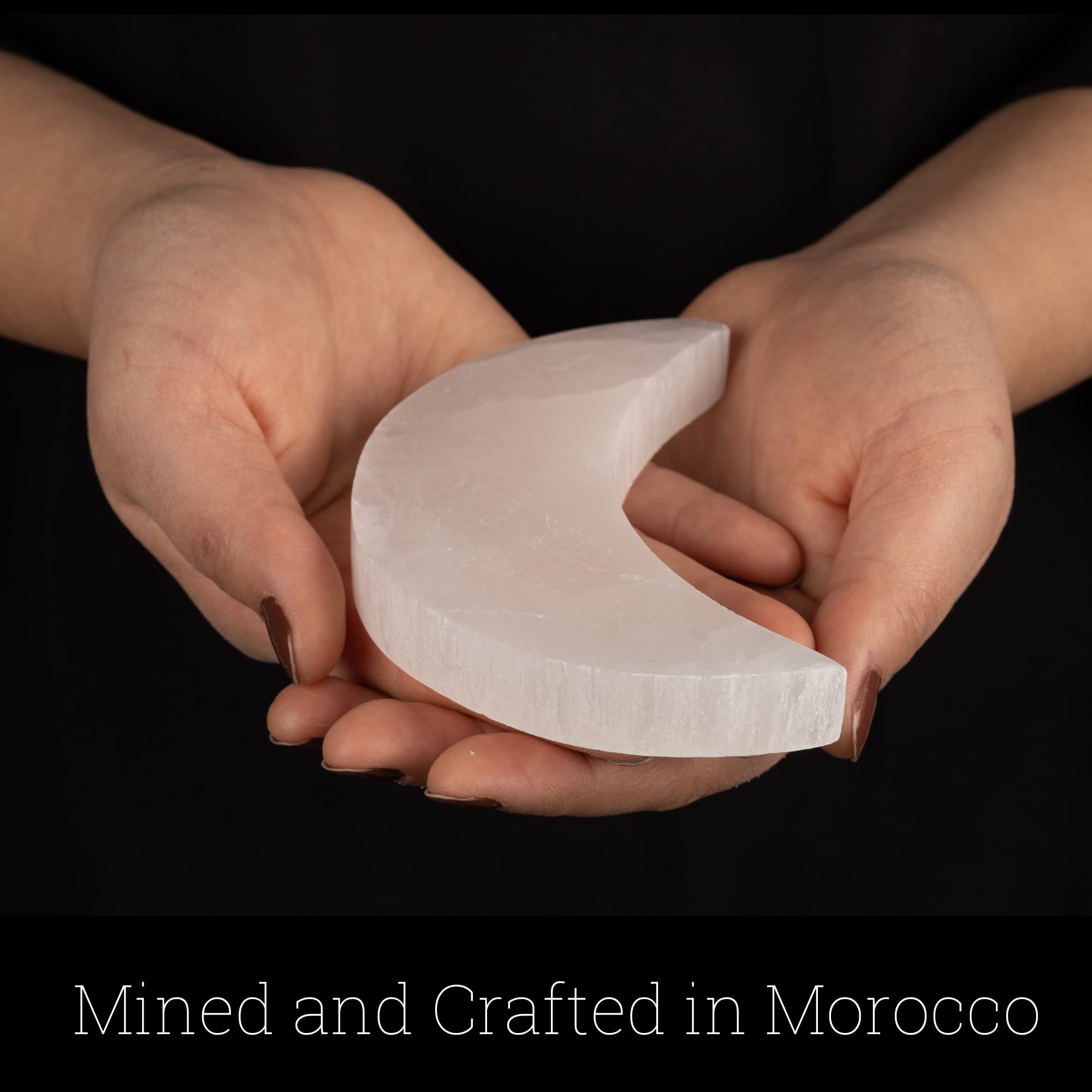 Selenite Charging Plate - 4 Moon Selenite Crystal - Mined and Crafted in Morocco - Ideal for Cleansing and Recharging Crystals a