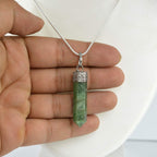 Reiki Crystal Products Green Avenutuine Pendant Pencil Shape Crystal Stone Pendant/Locket with Metal Chain for Reiki Healing & C