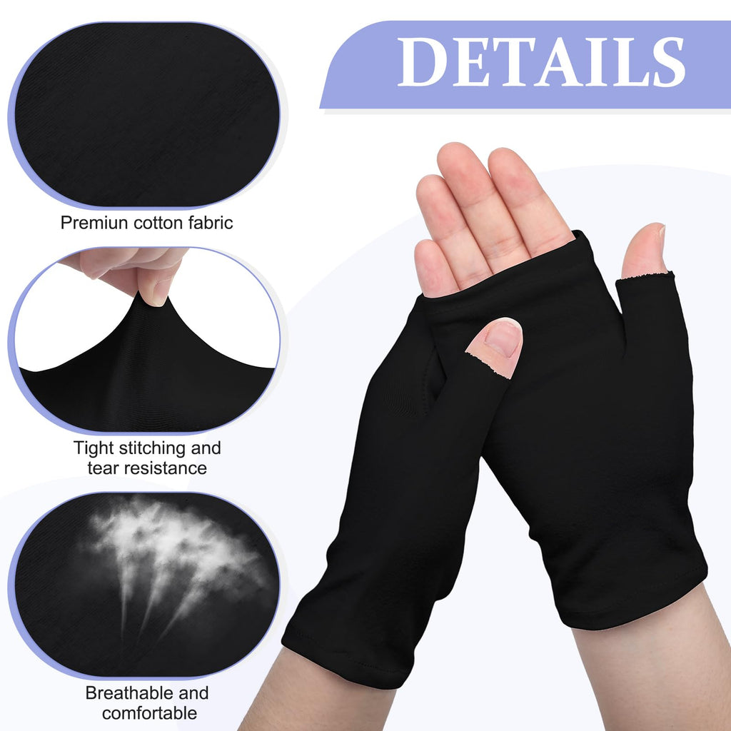 Casuallined 6 Pairs Fingerless Eczema Gloves Moisturizing for Adults Cotton Overnight Dry Hands(Black)