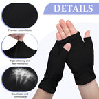 Casuallined 6 Pairs Fingerless Eczema Gloves Moisturizing for Adults Cotton Overnight Dry Hands(Black)