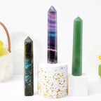 Apengshi 1PCS Natural Crystal Green Aventurine Tower 5.9-6.3 (15-16cm) 6 Faceted Single Point Prism Healing Crystal Wand for Med