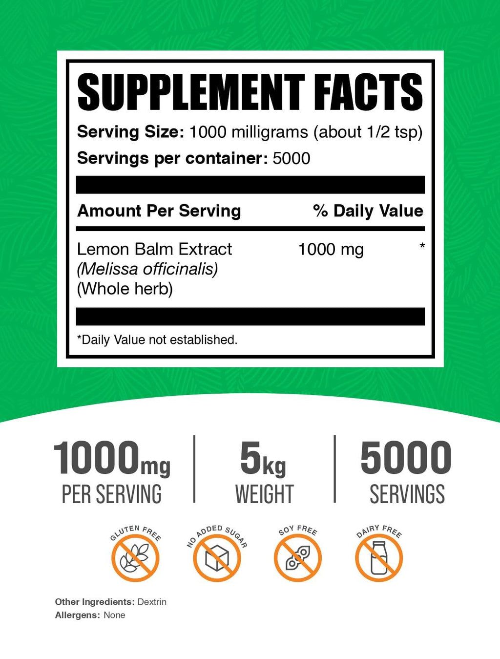 BulkSupplements.com Lemon Balm Extract Powder - Melissa Officinalis, Lemon Balm Supplement, Lemon Balm Powder - Vegan & Gluten F