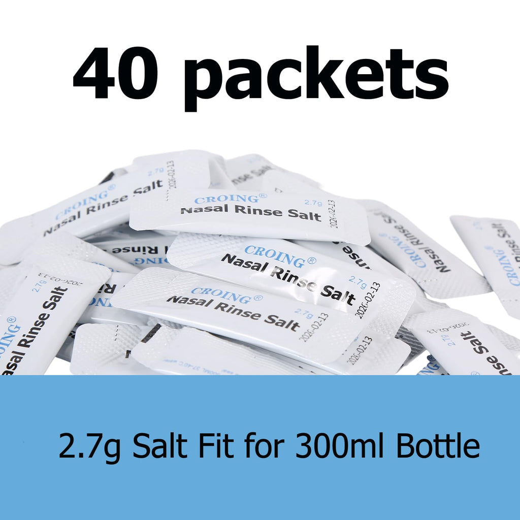 Croing Sinus Rinse Kit with 40 Salt Packs - Neti Pots - Nasal Irrigation- BPA Free - Nasal Rinse Bottle for Sinus and Allergy Re