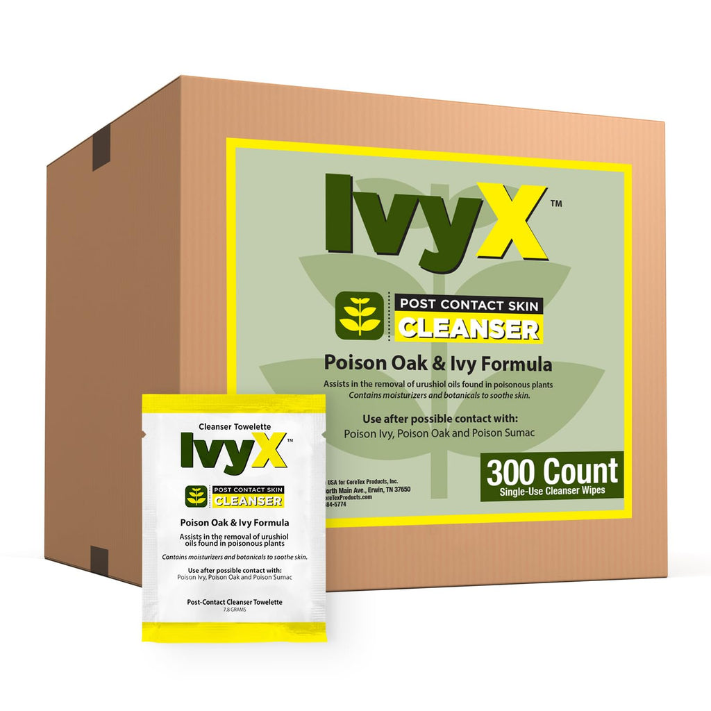 CoreTex Ivy X Post-Contact Poison Ivy Wipes - Pack of 300 Single-Use Poison Ivy Treatment Wipes to Assist in the Removal of Pois
