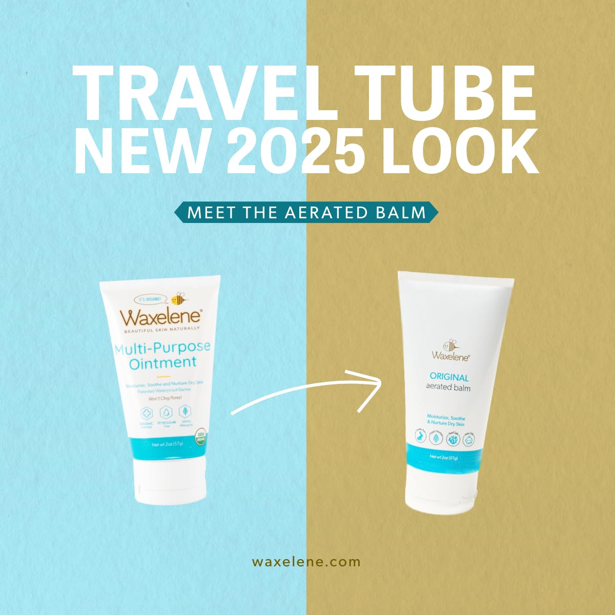 Waxelene Multipurpose Ointment Travel Tube, Organic Aerated Balm the Petroleum Jelly Alternative Soothing Botanical Eczema Dry S