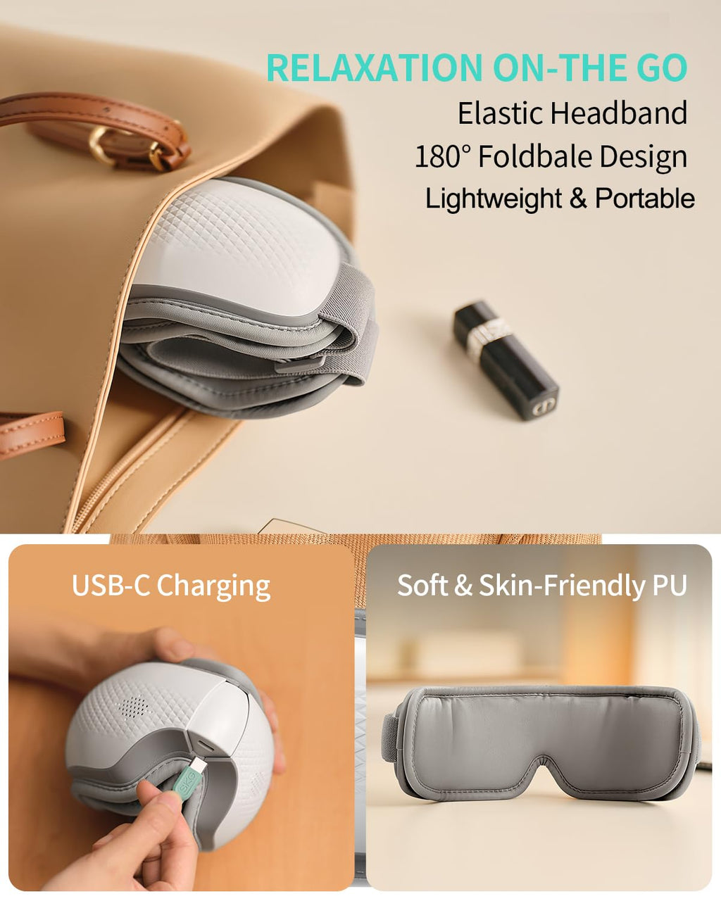SKG Eye Massager with Heat & Music, Foldable Eye Mask for Migraine & Strain, 5 Massage Modes, Perfect Relaxation Birthday Gifts