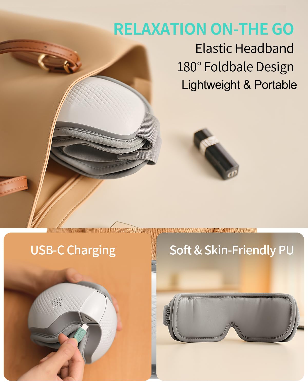 SKG Eye Massager with Heat & Music, Foldable Eye Mask for Migraine & Strain, 5 Massage Modes, Perfect Relaxation Birthday Gifts