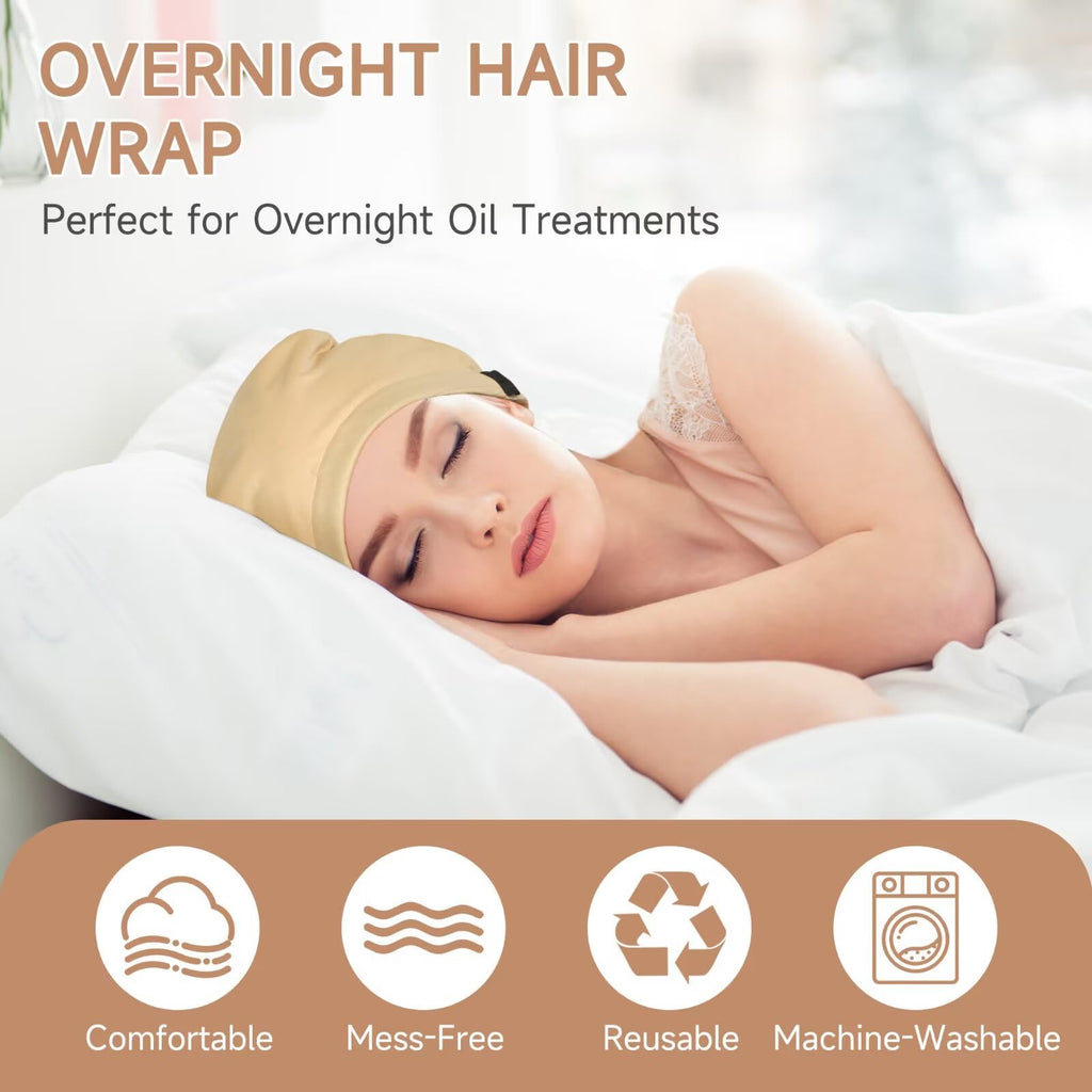Castor Oil Pack Wrap Overnight Hair Wrap for Sleep Organic Cotton Reusable Hair Cap Cover for Treatment of Thinning, Balding, Dr