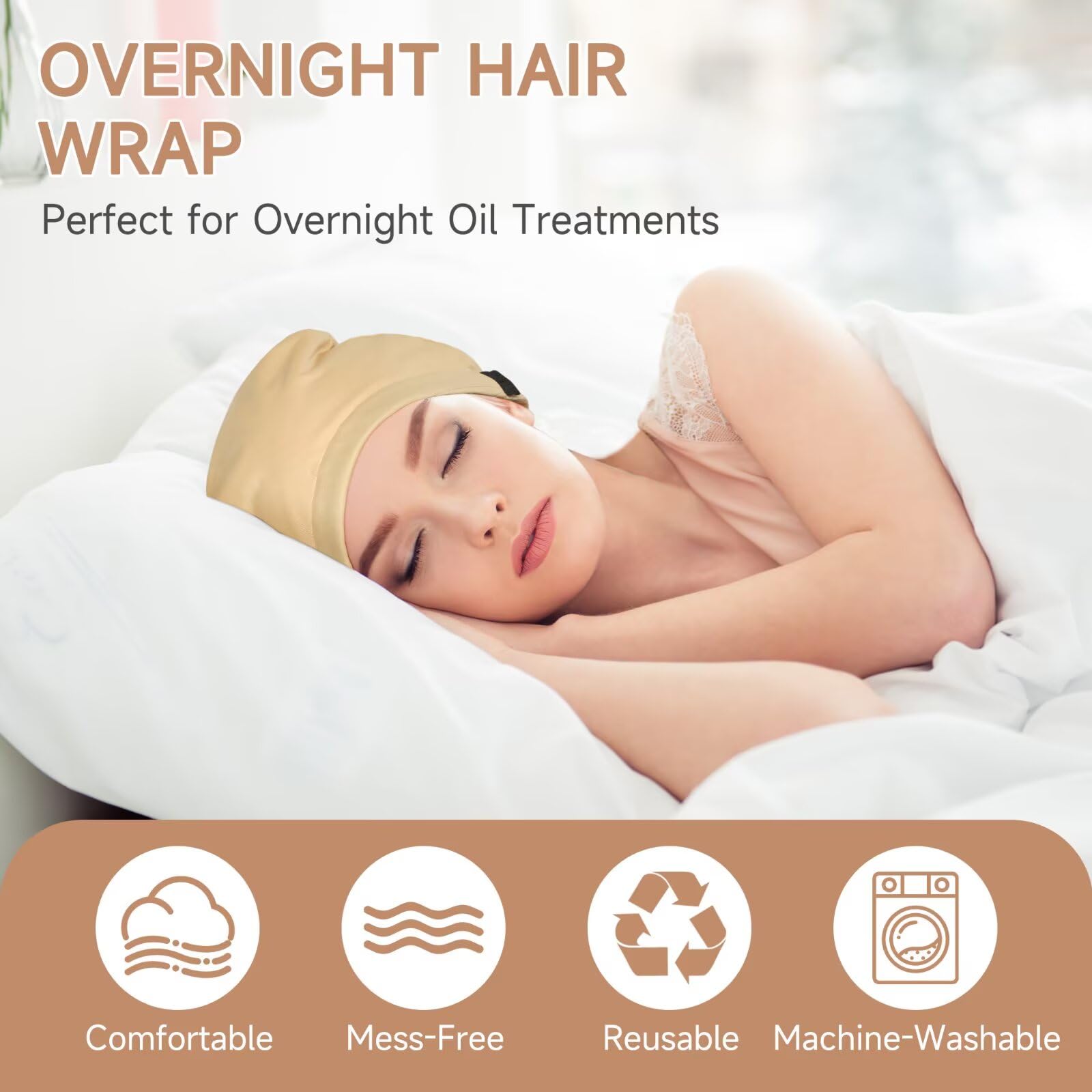 Castor Oil Pack Wrap Overnight Hair Wrap for Sleep Organic Cotton Reusable Hair Cap Cover for Treatment of Thinning, Balding, Dr