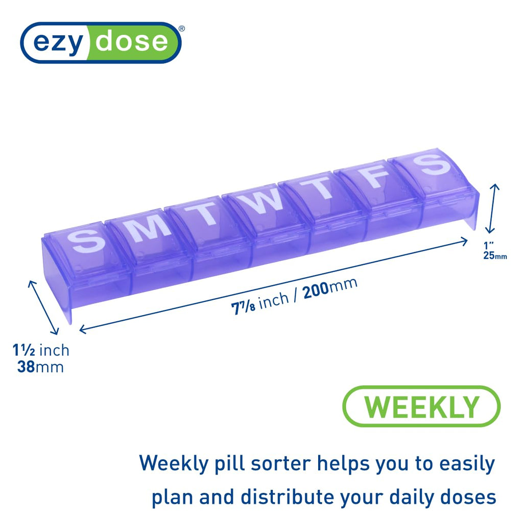 EZY DOSE Weekly (7-Day) Pill Case, Medicine Planner, Vitamin Organizer, X-Large Contoured Compartments for Easy Pill Removal, Co