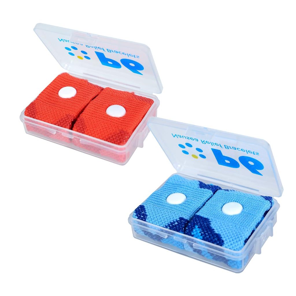 P6 Health Original Natural Anti-Nausea Relief Motion Car Sea Sickness Relief Childrens Wrist Bands for Kids (2 Pack, Red - Blue