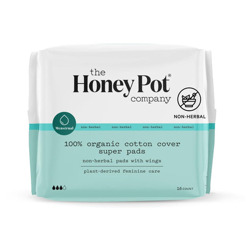 The Honey Pot Company - Non-Herbal Super Absorbency Pads with Wings - Organic Pads for Women - Cotton Cover, & Ultra-Absorbent P