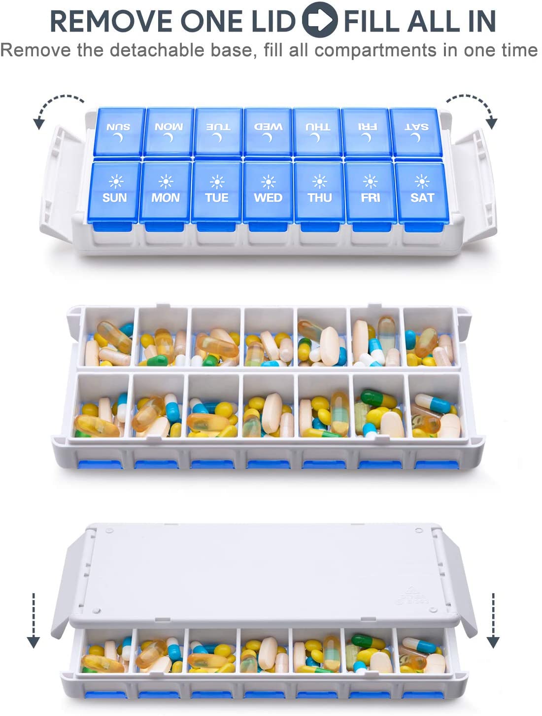TookMag Weekly Pill Organizer 2 Times a Day, Easy Fill AM PM Pill Box, Large Capacity Quick-Refill 7 Day Pill Cases for Pills/Vi