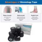 Self Adherent Cohesive Wrap Bandages 2 Inches (Black, 6 Count)