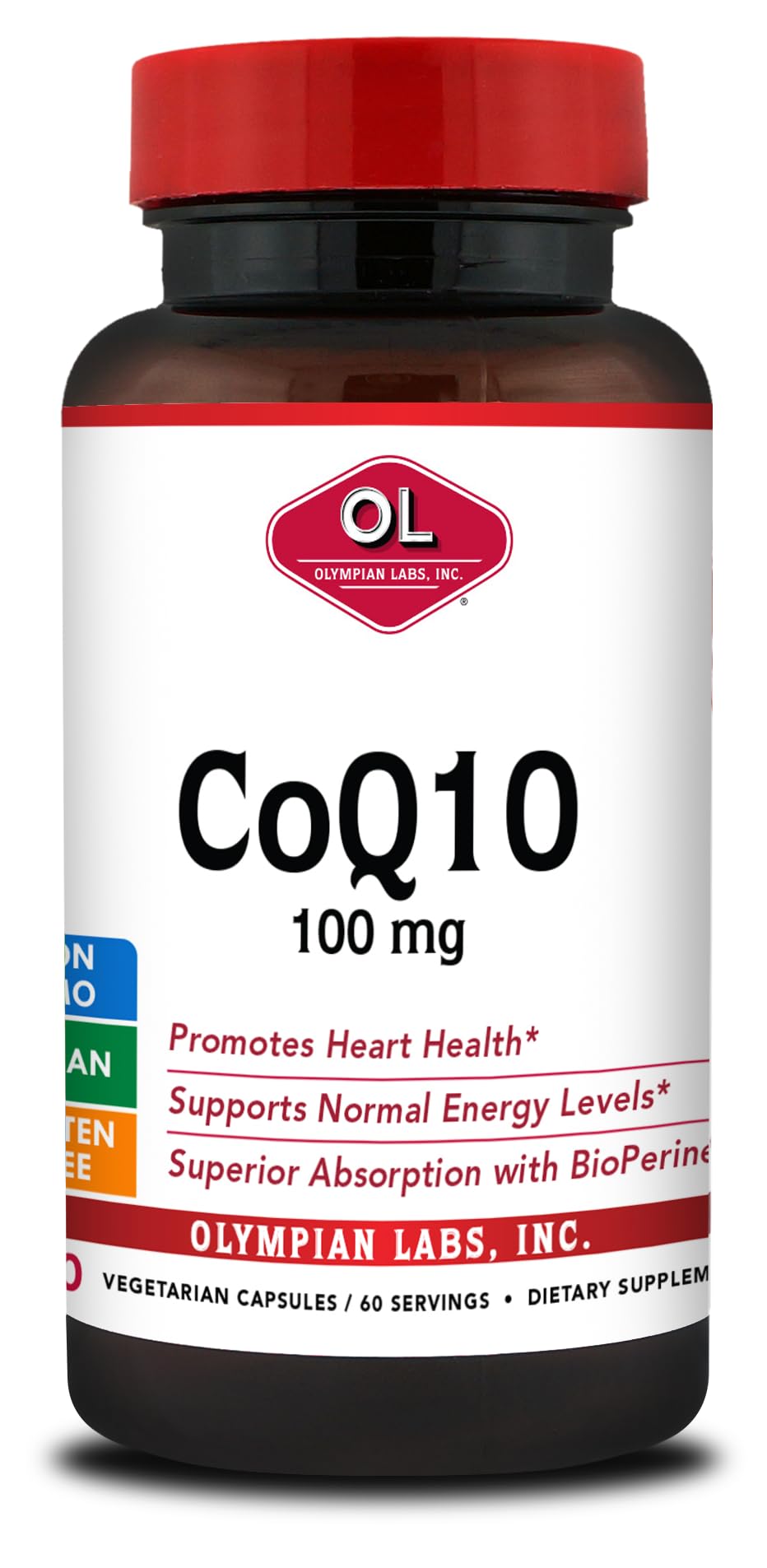Olympian Labs CoQ10 100mg Formulated with Bioperine for Greater Absorption, Supporting Heart Health 60 Capsules