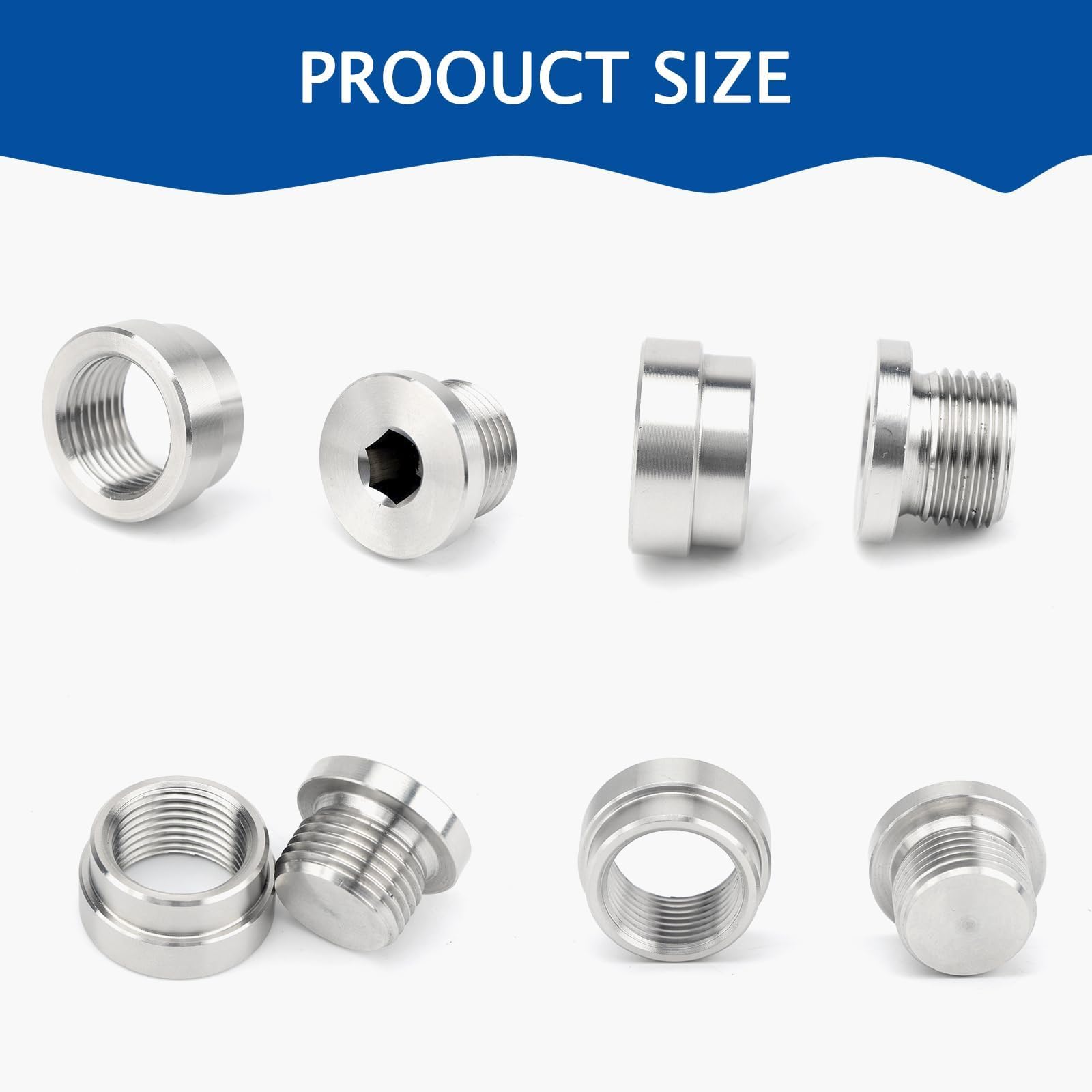 joytrace M18x1.5 Oxygen Sensor Weld Bungs & Plugs Kit (2 Bungs/2 Plugs) - Stainless Steel Welding Adapters