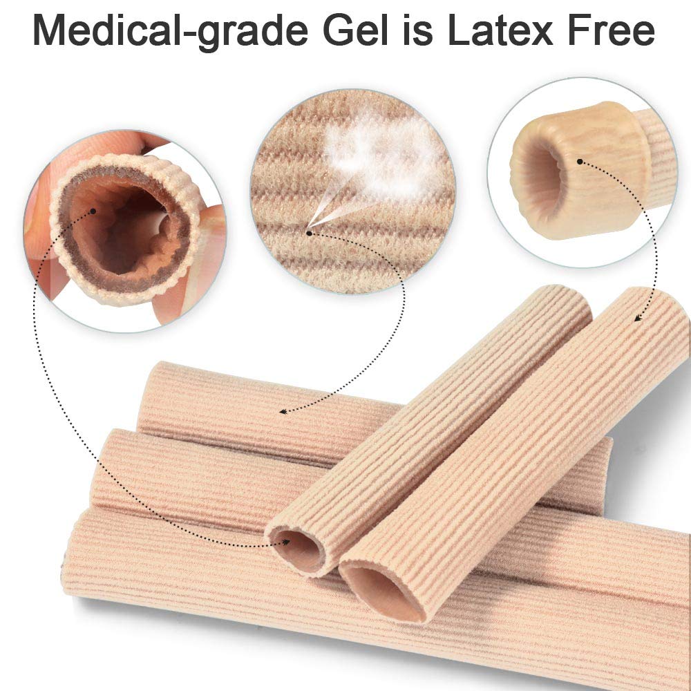 Cuttable Toe Tubes Sleeves 5 Pack, Made of Elastic Fabric Lined with Silicone Gel. Toe Sleeve Protectors Relief Toe Pressure Pai