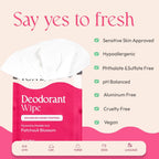 FOMIN Acidified Travel Deodorant Wipes For Women & Men - 50 Count - Patchouli Blossom - pH Balanced, Mini Deodorant Travel Size