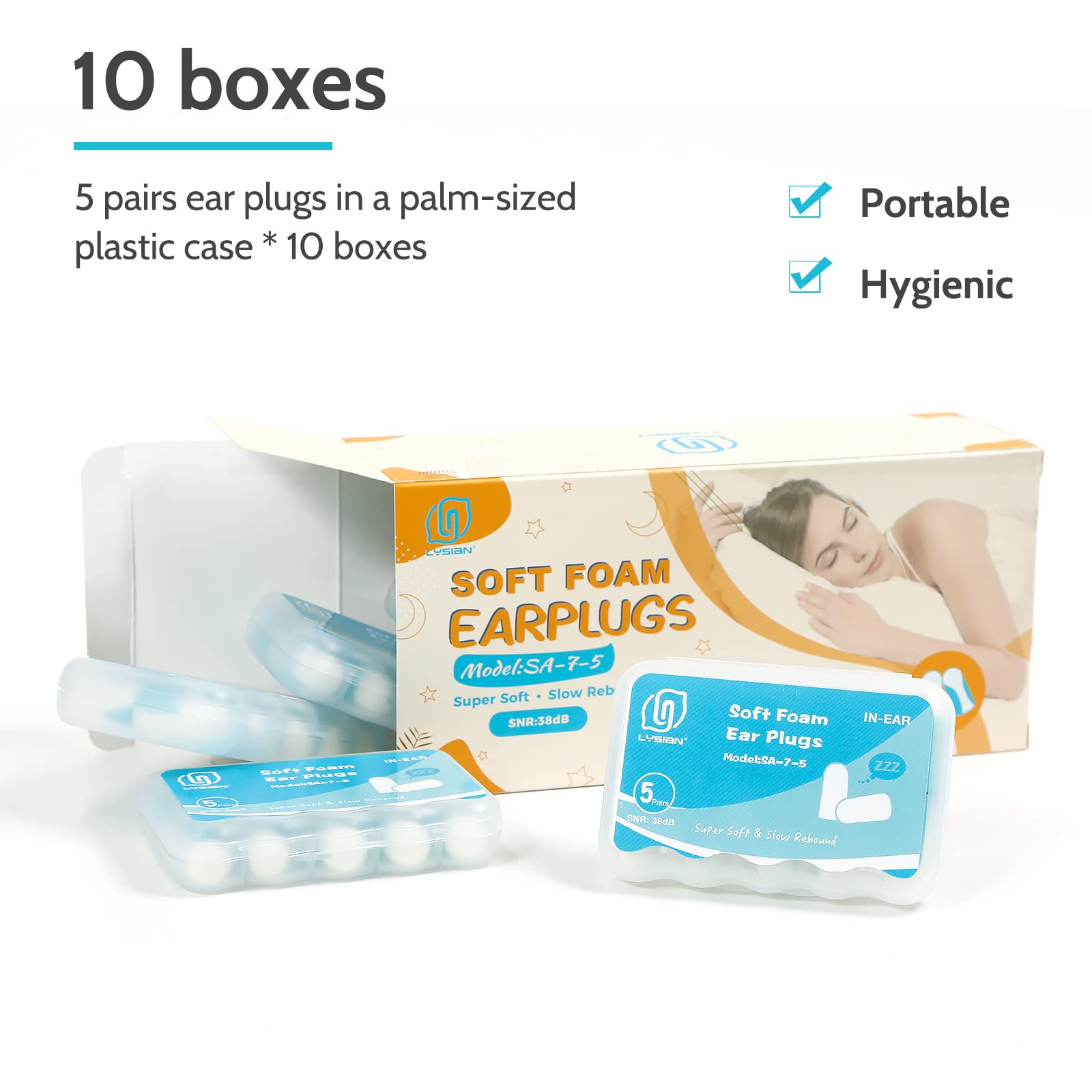 LYSIAN Ultra Soft Foam Ear Plugs for Sleeping Noise Cancelling -10 Box Value Pack - 38dB Noise Reduction Earplug for Sleep,Snori