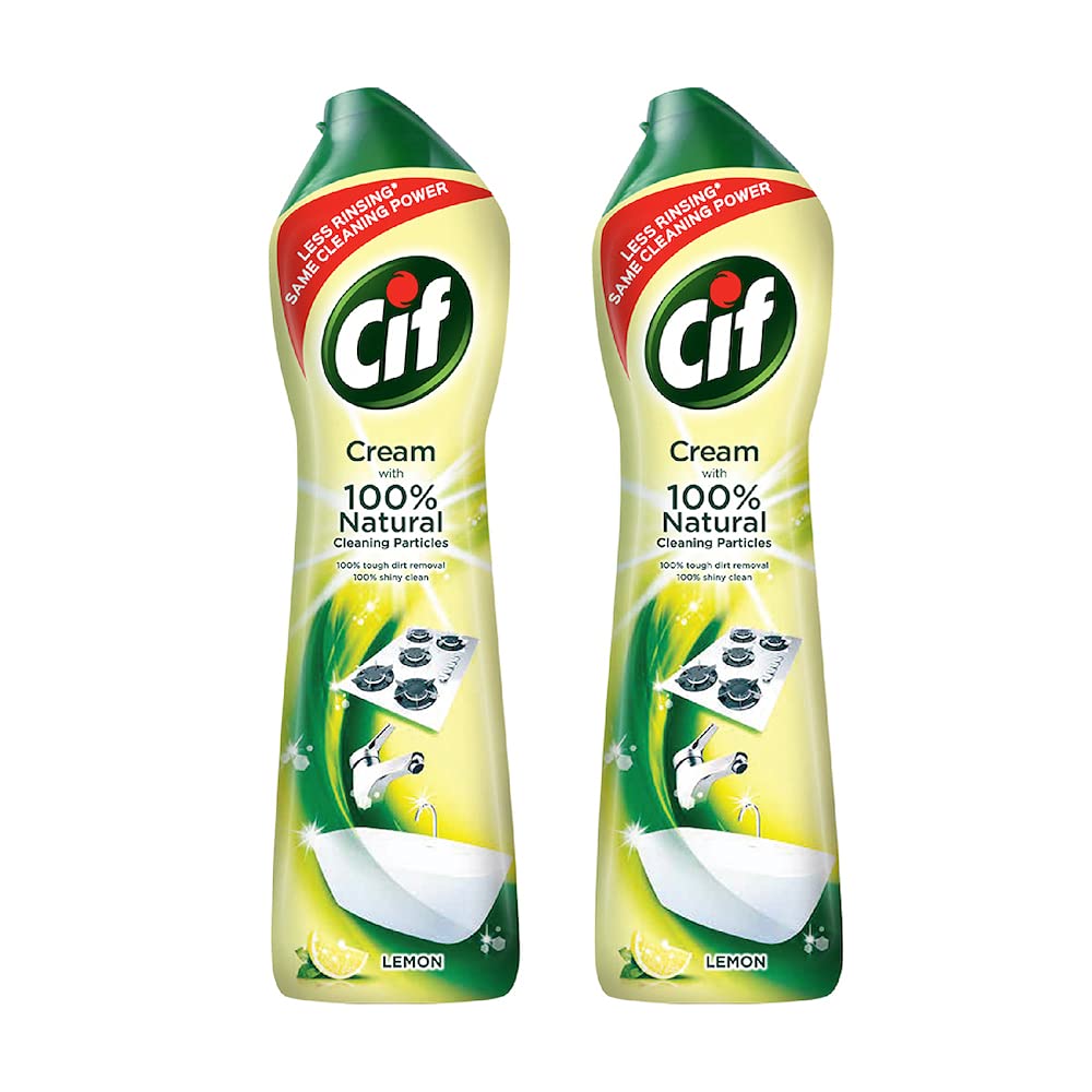 Cif Lemon Abrasive Surface Cleaner Cream for Kitchen & Bathroom, Removes Grease, Dirt & Tough Stains with Natural Cleaning Parti