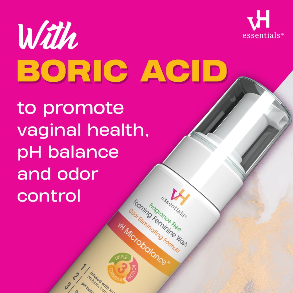 vH essentials Foaming Feminine Wash - Fragrance Free - Ph Balanced, Hypoallergenic, Prebiotics, Natural Botanical Extracts and V