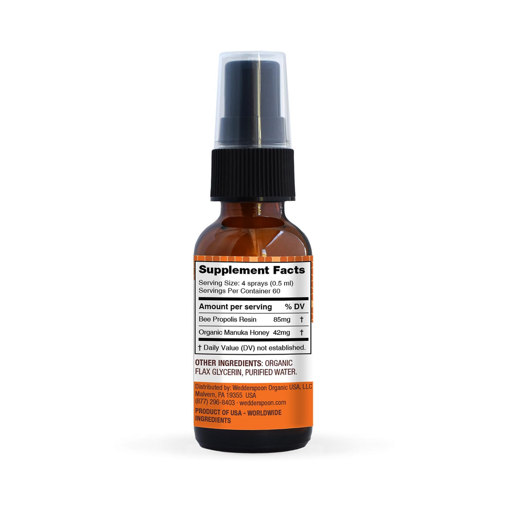 Wedderspoon Propolis and Manuka Honey Throat Spray, Original Honey, 1 Fl Oz (Pack of 1), Sore Throat Relief, Natural Immune Supp