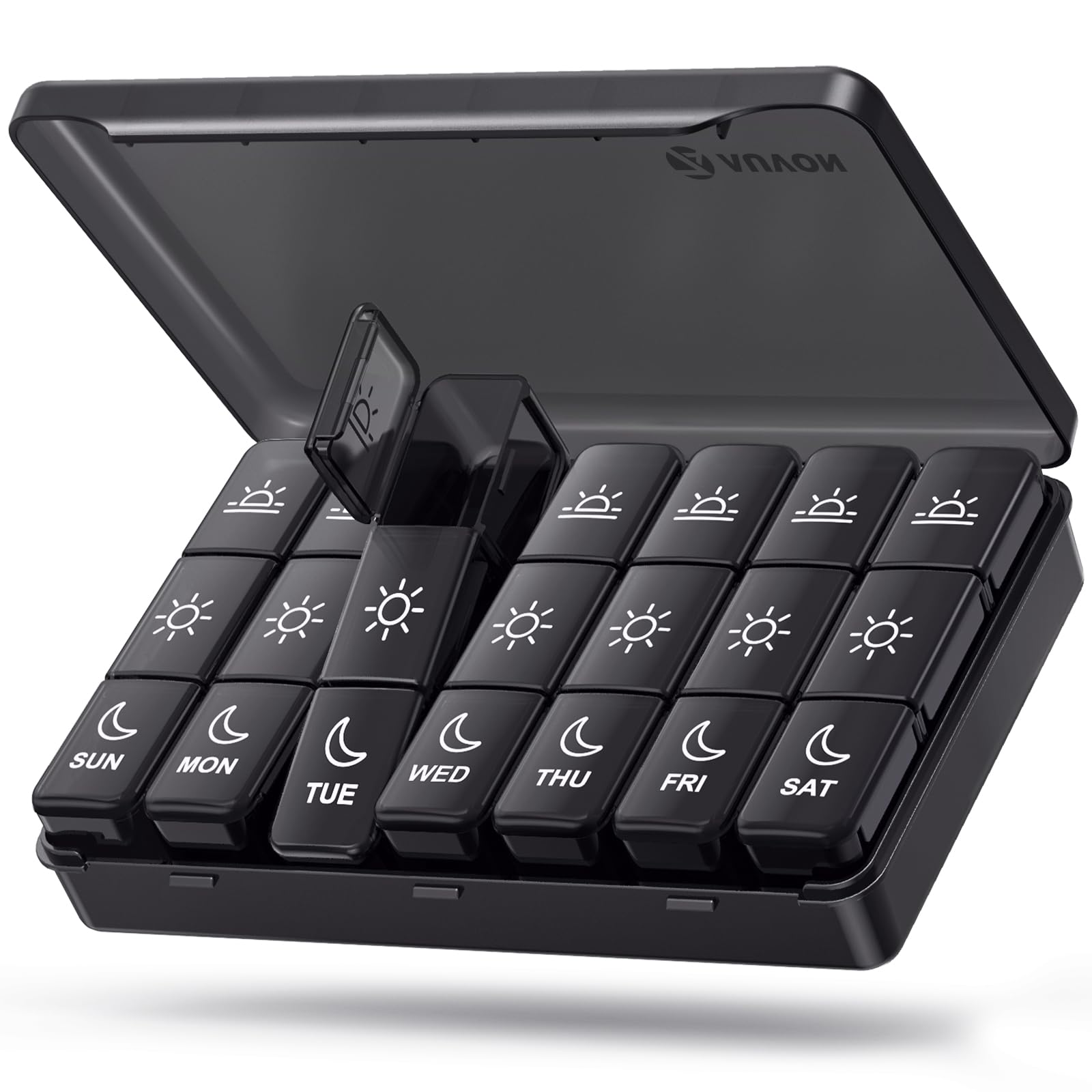 AUVON Weekly Pill Organizer 3 Times a Day, Large Pill Box 7 Day with Dual Protection for Travel, Black Pill Case for Privacy Pro