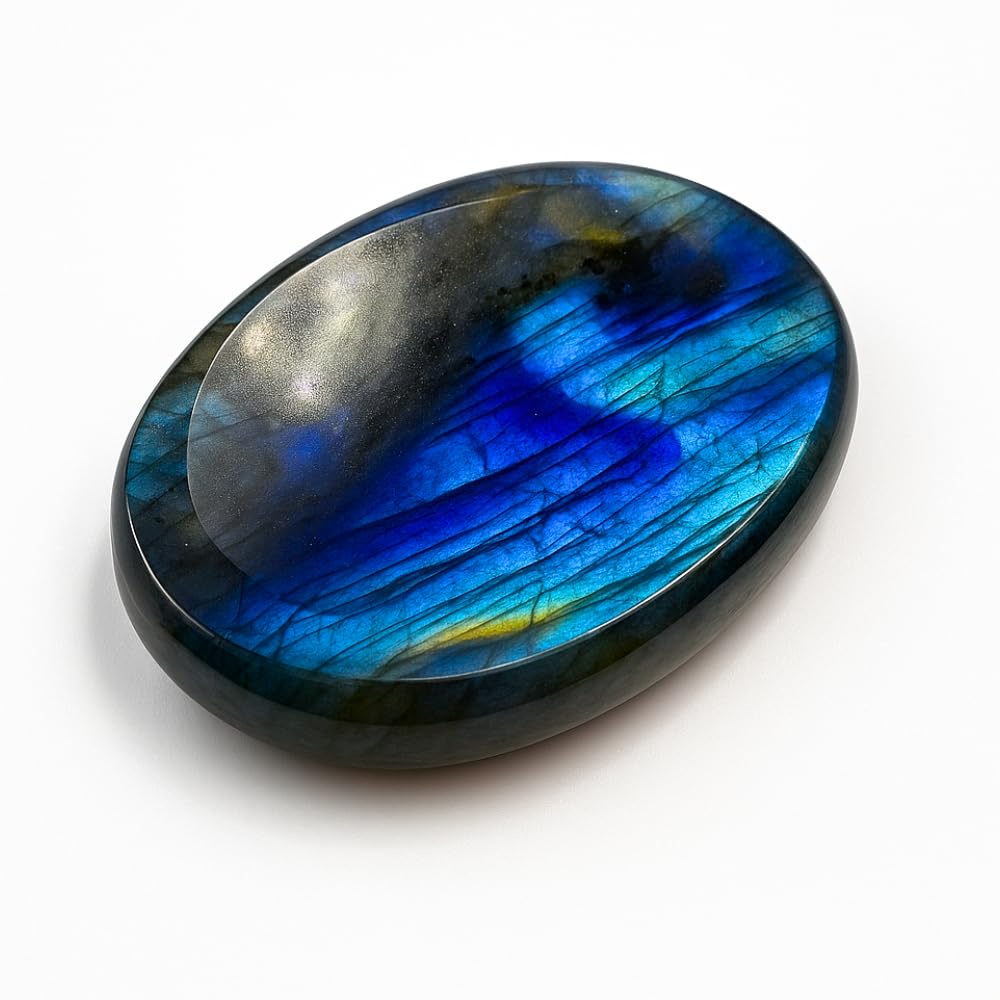 Anaya Agate Labradorite Worry Stone 35-40mm - Healing Thumb Crystal for Anxiety & Stress Relief - Palm Meditation Stone with Vel