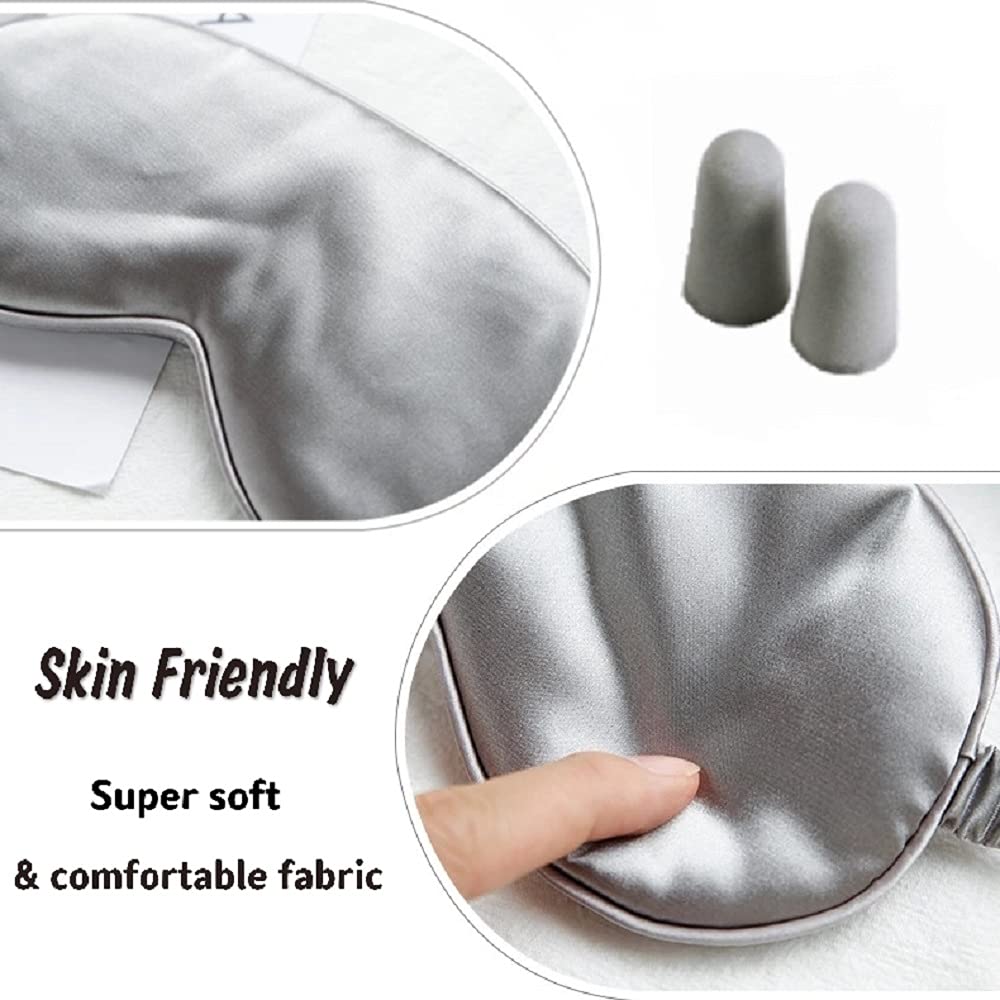 LCBD Silk Satin Sleeping Eye Mask, Silvergrey Sleep Eye Mask Night Blindfold for Women and Men, Soft Breathable Blackout Eyeshad