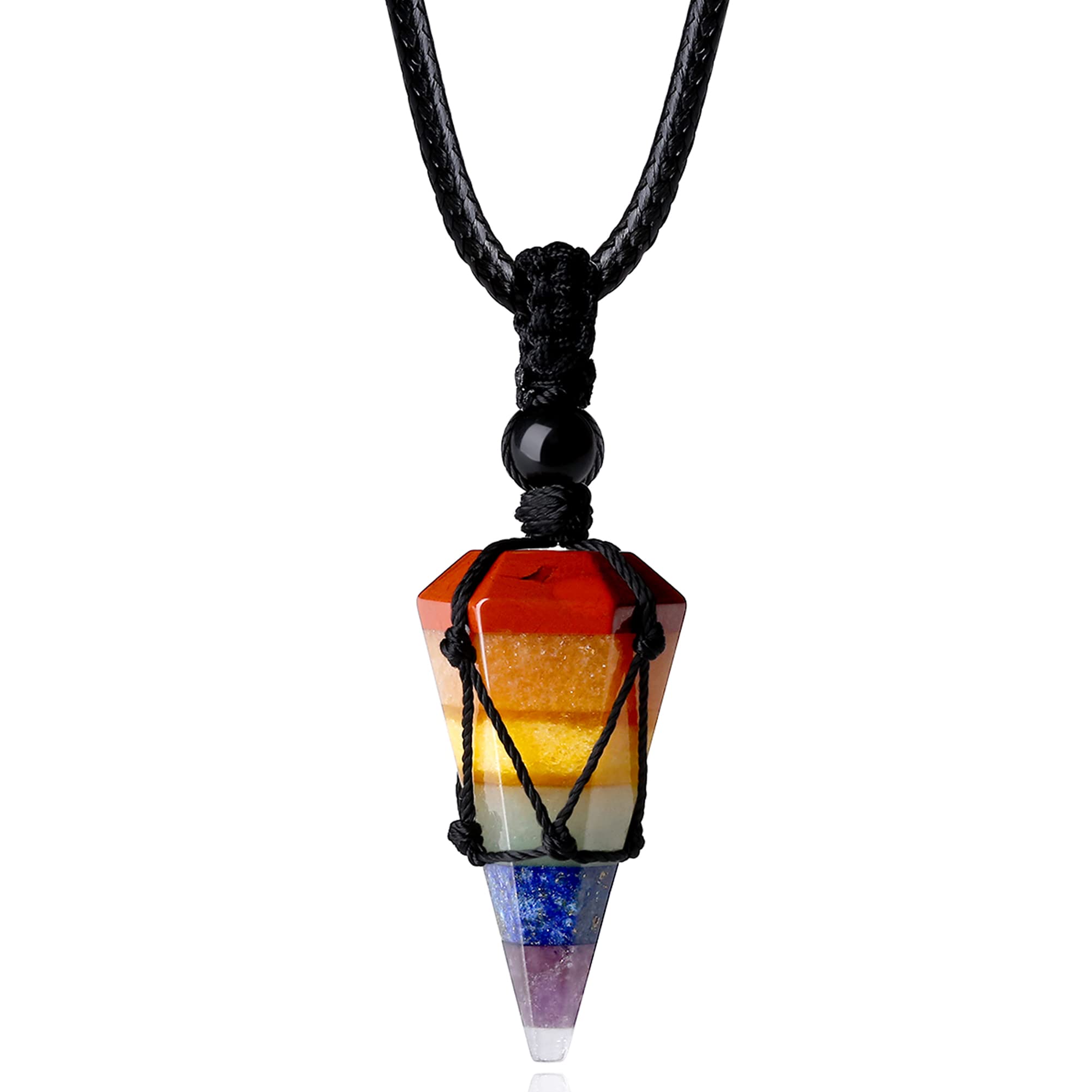 MAIBAOTA 7 Chakra Crystal Necklaces for Men Women Healing Crystal Stone Pendant Necklace Adjustable Rope Natural Pointed Reiki G