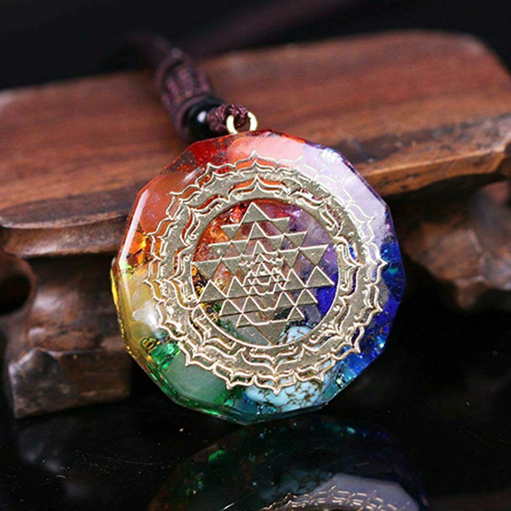 Acxico 1pcs Orgonite Pendant Sri Yantra Necklace Sacred Geometry Chakra Energy Necklace Gift