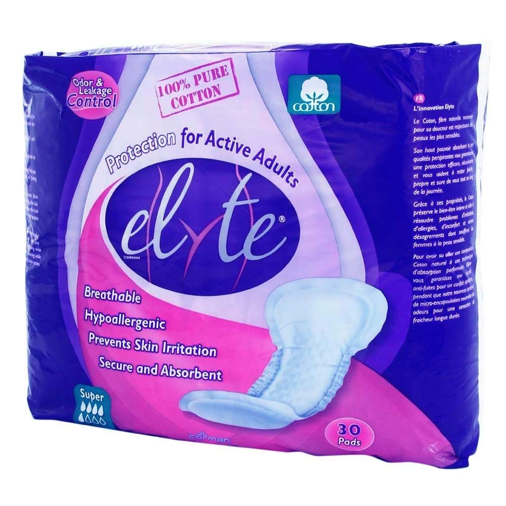 Elyte Cotton Incontinence Pads, Super, Case/120 (4/30s)