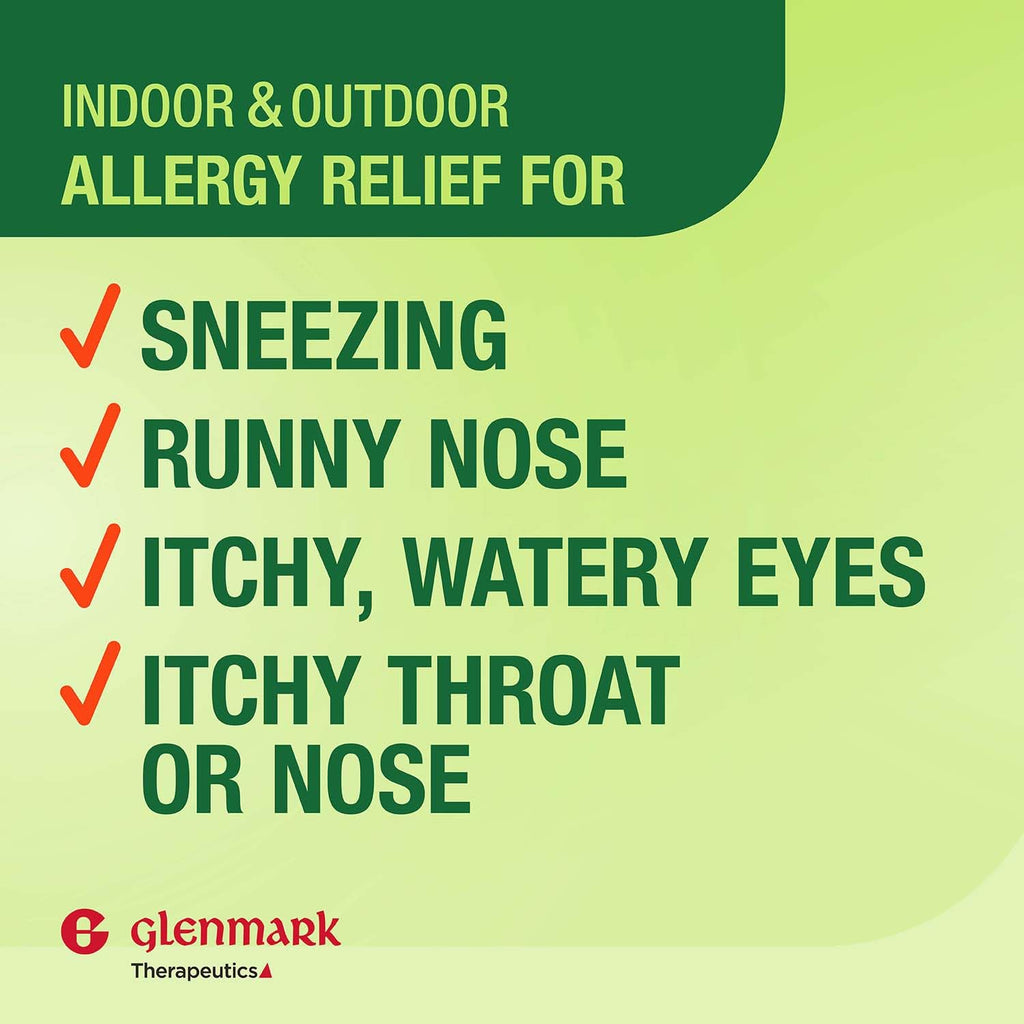 Glenmark Therapeutics 24-Hour Allergy Medicine, Cetirizine HCl USP, Antihistamine for Pollen, Hay Fever, Dry, Itchy Eyes, Allerg
