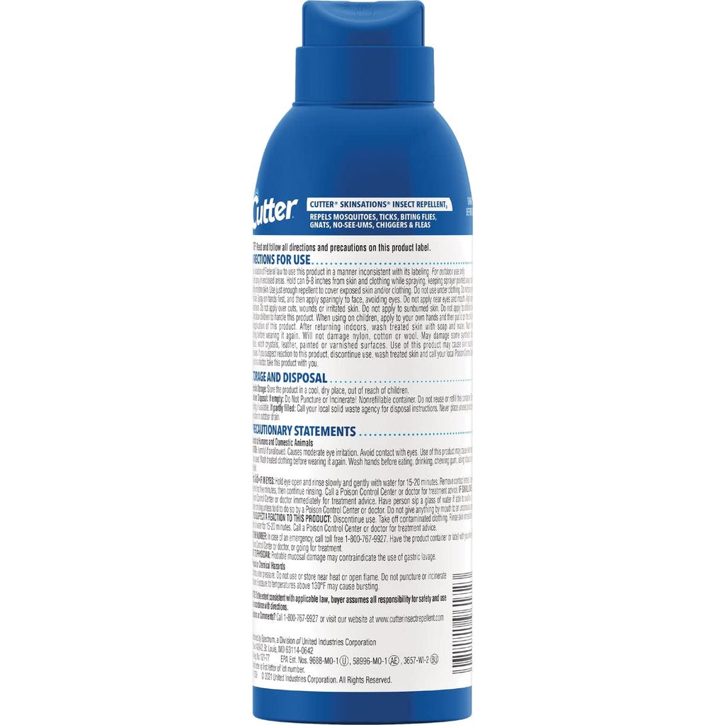Cutter Skinsations Insect Repellent, Repels Mosquitos, Ticks, Gnats, Fleas, 7% DEET, 6 fl Ounce (Aerosol Spray)