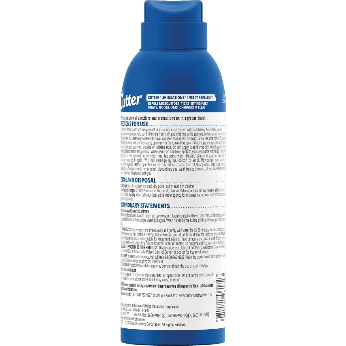 Cutter Skinsations Insect Repellent, Repels Mosquitos, Ticks, Gnats, Fleas, 7% DEET, 6 fl Ounce (Aerosol Spray)