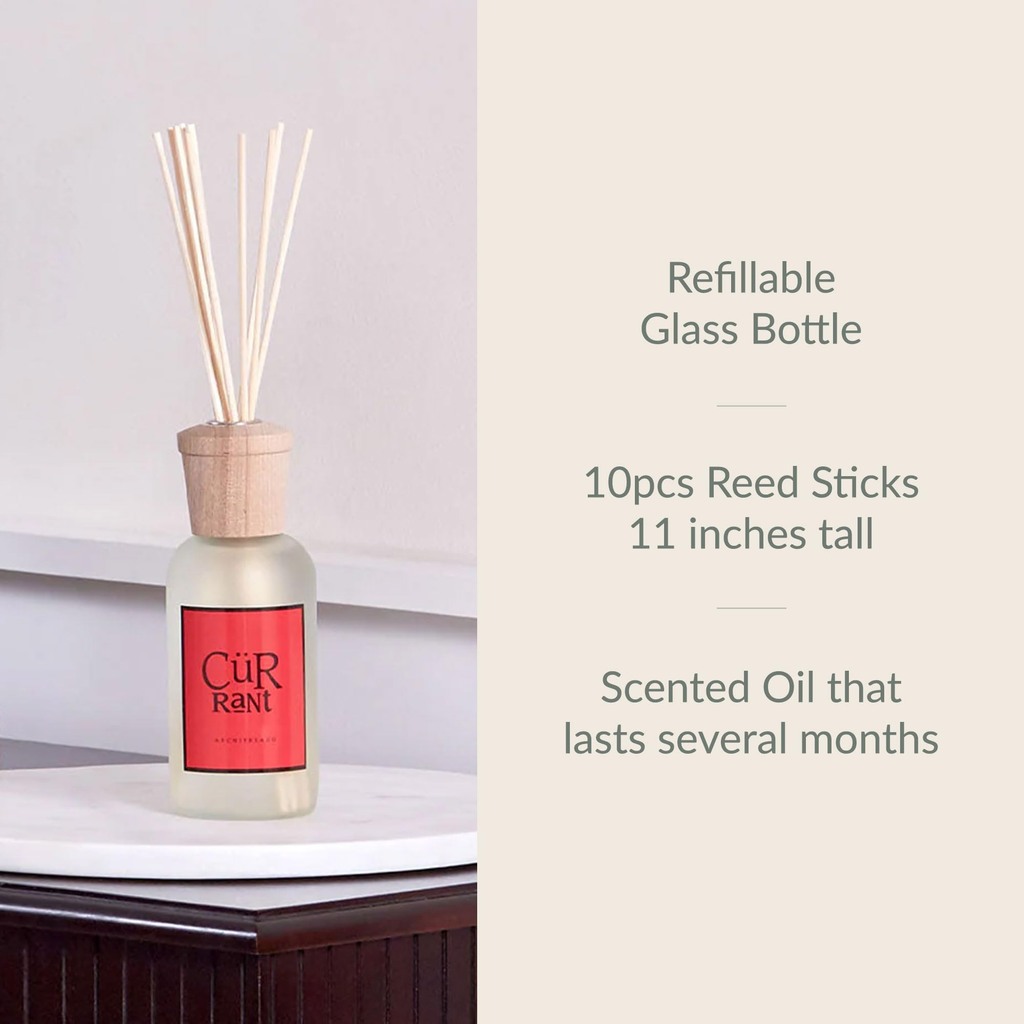 Archipelago Botanicals Currant Reed Diffuser, Home Fragrance Reed Diffuser, Includes Fragrance Oil, Decorative Wooden Cap & 10 D