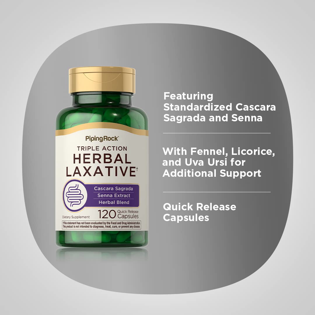 Piping Rock Herbal Laxative | 120 Capsules | Triple Action Relief Complex | Non-GMO, Gluten Free Supplement