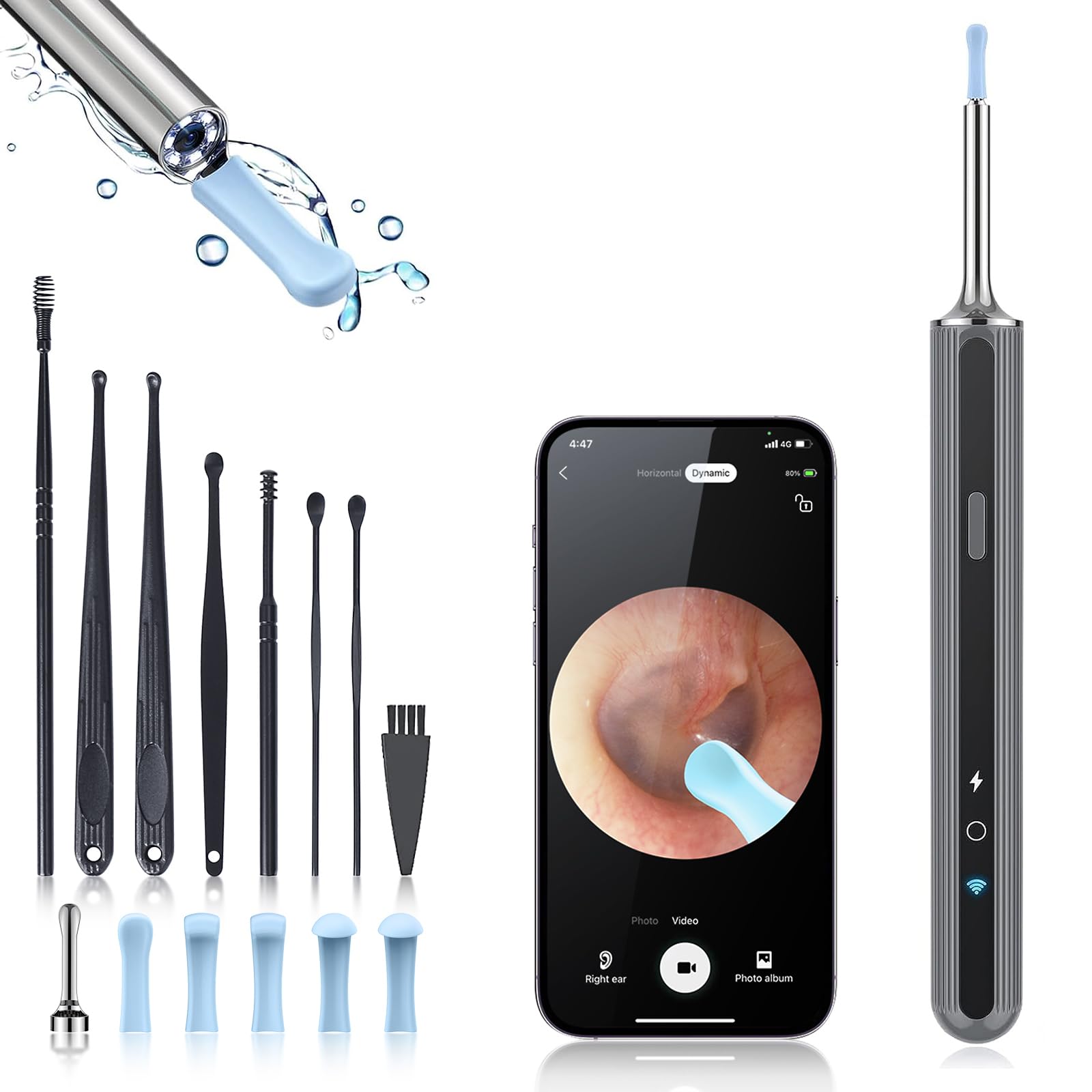 Ear Wax Removal, Ear Cleaner with Camera, Earwax Removal kit with 7 Ear Pick,Ear Otoscope with 1080P, Wireless Otoscope with 6 S