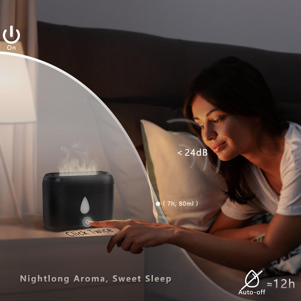 Flame Diffuser for Essential Oils, 200ml Ultrasonic Aroma Diffusers with Cool Mist, Aromatherapy Diffuser with Auto-Off Protecti
