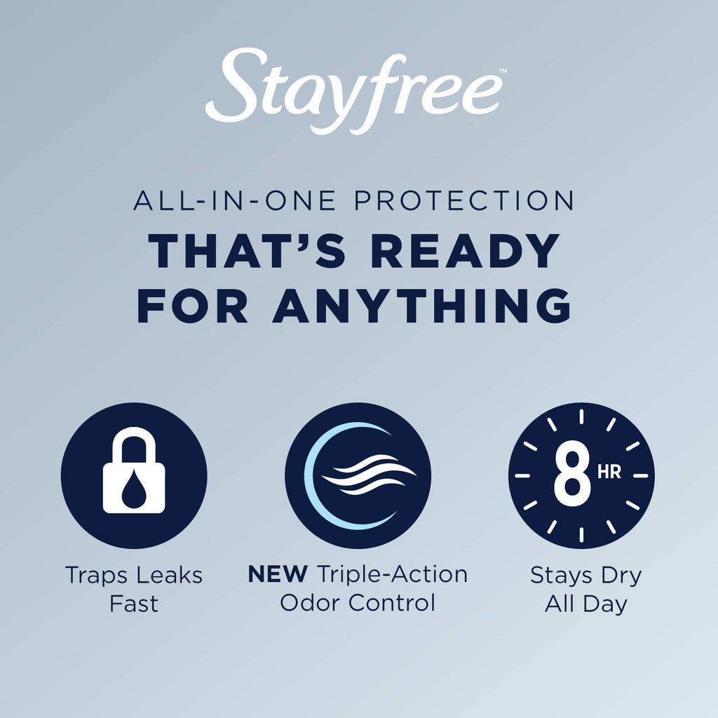 Stayfree Ultra Thin Overnight Pads with Wings, For Women, Reliable Protection and Absorbency of Feminine Moisture, Leaks and Per
