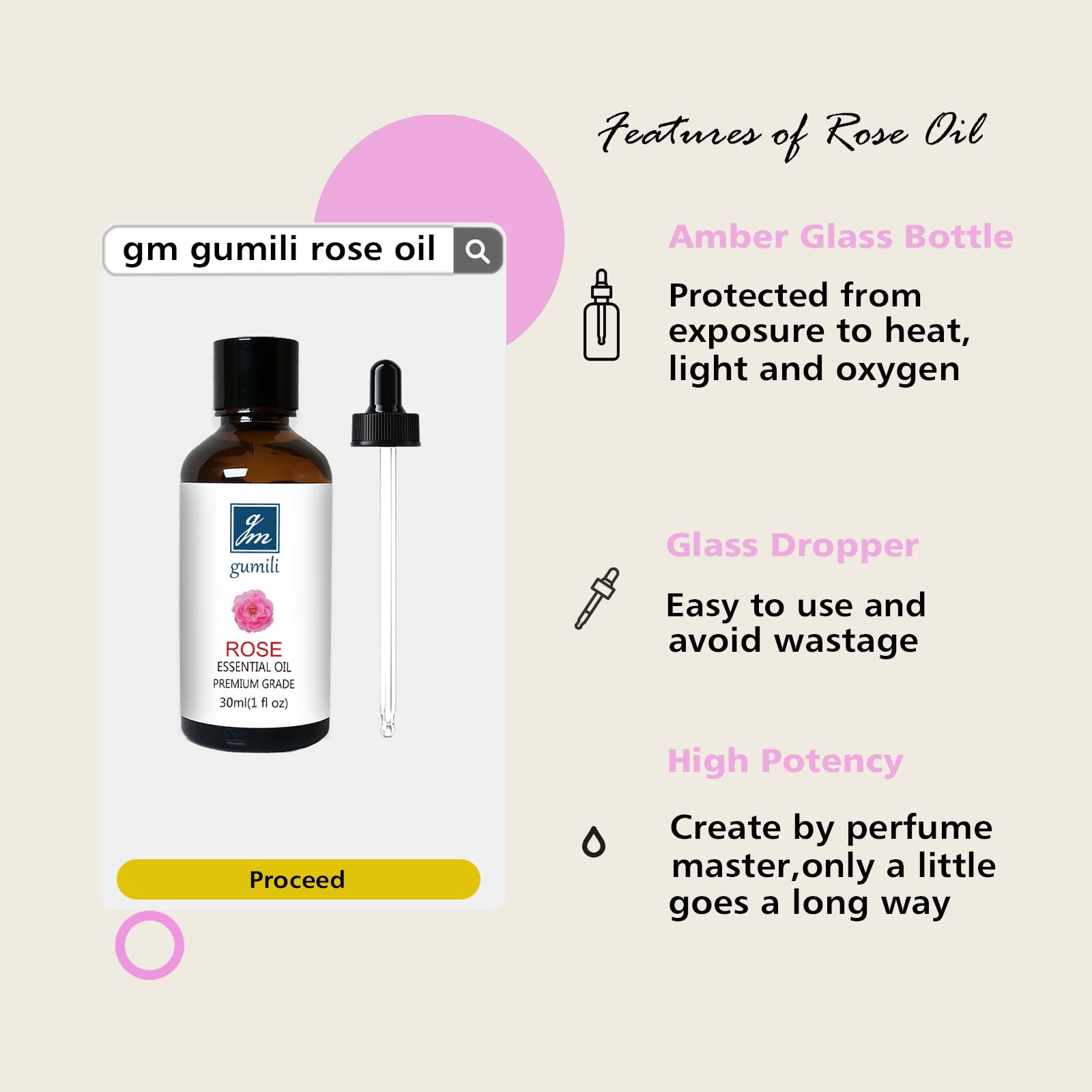 GM Gumili Rose Essential Oil, Home Fragrance Scent Oil for Diffuser, Skin, Hair, Candle, Soap, Dryer Balls, Laundry - 1 oz/30ml
