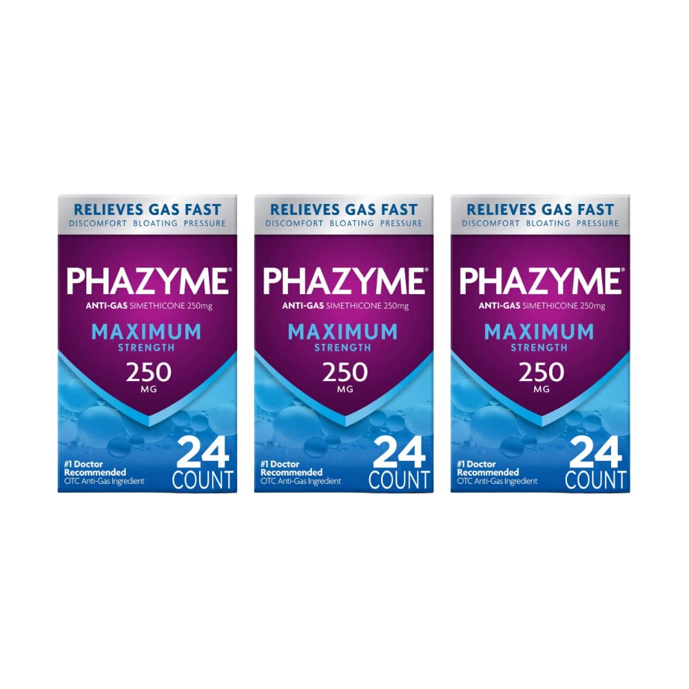 Phazyme Maximum Strength Gas & Bloating Relief, Works in Minutes, 24 Fast Gels (Pack of 3)