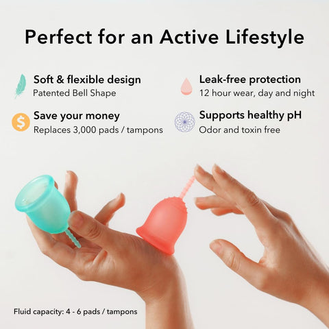 Lena Menstrual Cup - Reusable, Soft Silicone, Light & Heavy Flow, Beginner Use - Ideal Alternative to Tampons, Pads, Period Unde