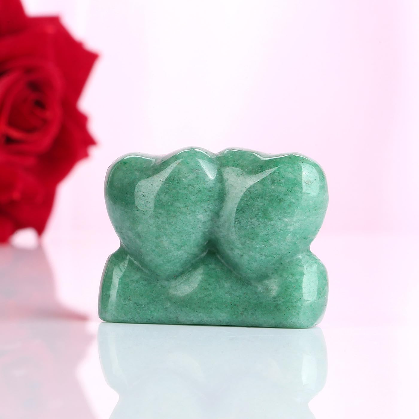 ZHIYUXI 1.8'' Green Aventurine Crystal Double Heart Stone Healing Crystal Heart Shaped Rock for Desk Decor Healing Crystals Poli